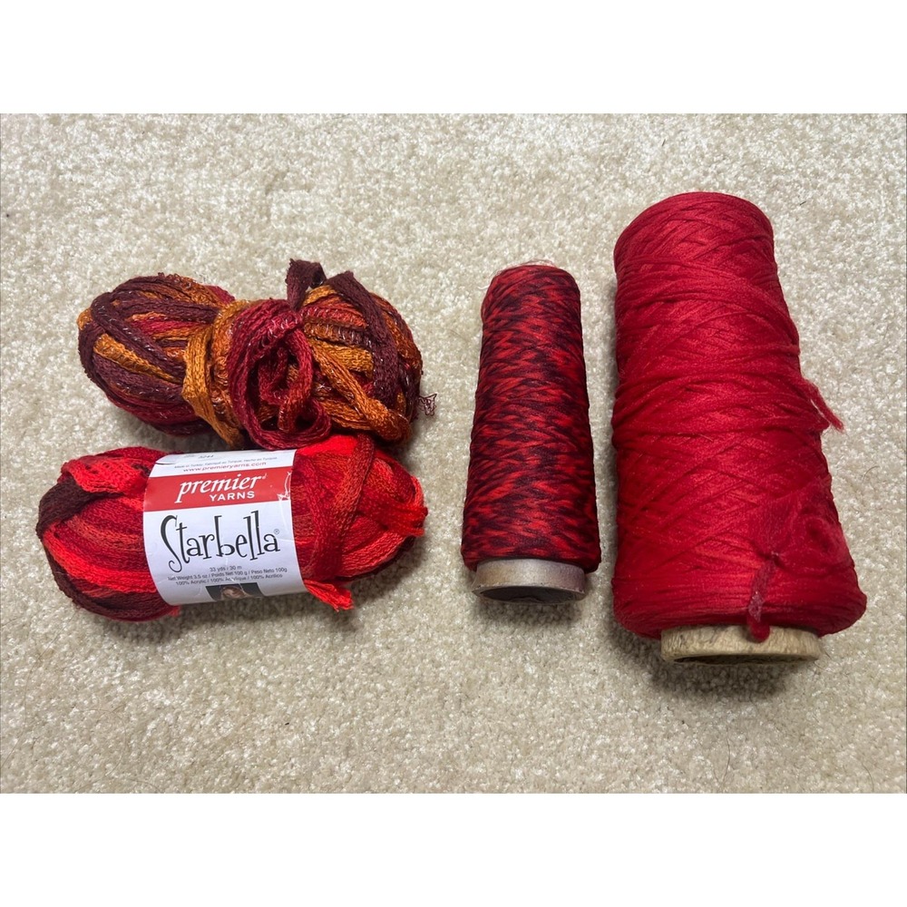 Bulky Yarn Mixed Lot 4 Skeins Of Reds, Maroon, Sienna Orange Warm Fall Colors
